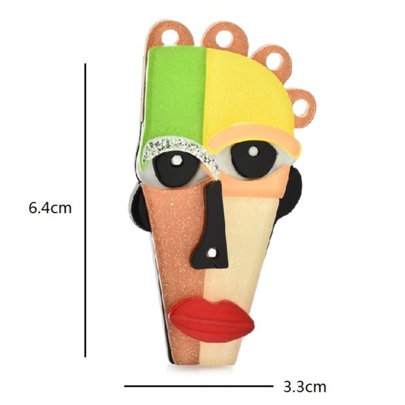 Cool dude laser cut acrylic modern art face pin brooch NEW - Picture 2 of 2